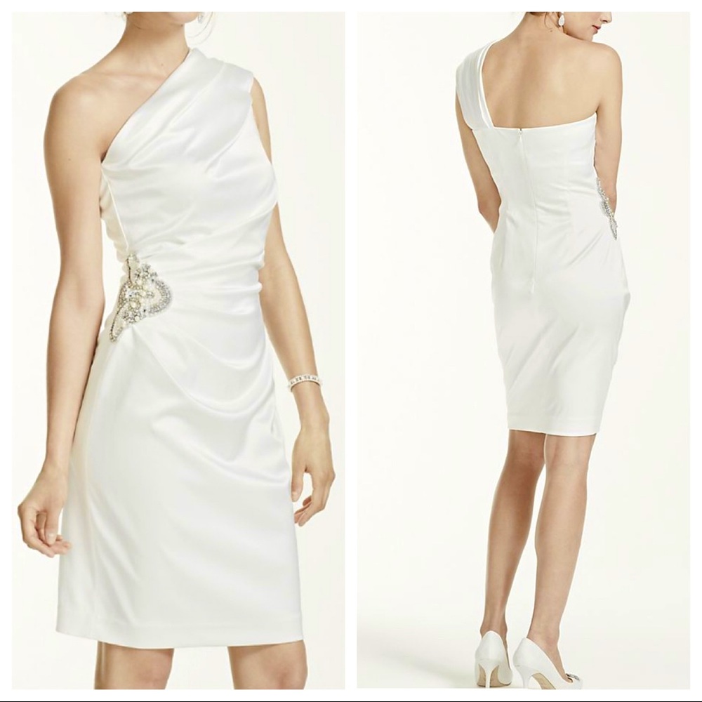 NWT David’s Bridal DB Studio White Beaded Satin Dress Size 14